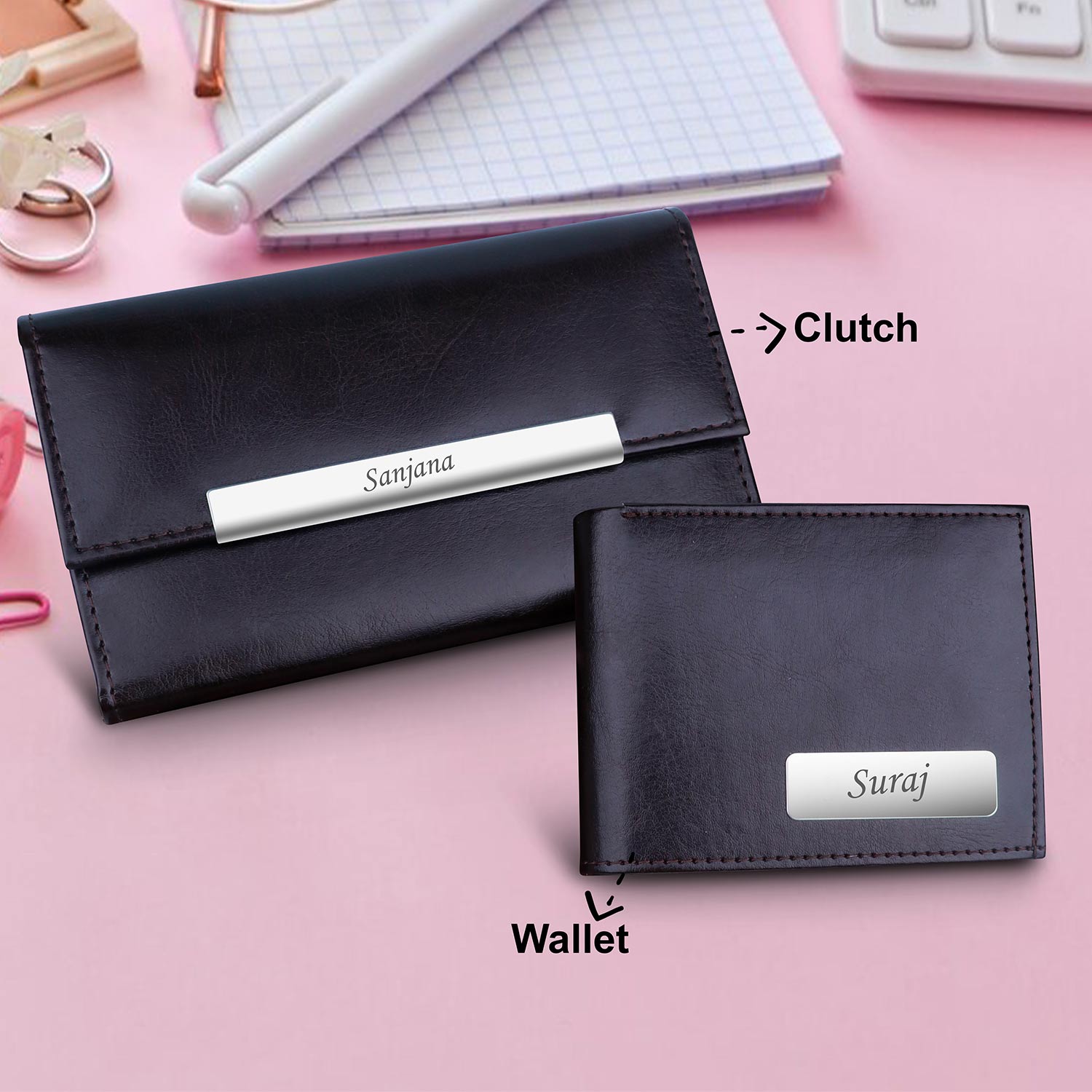 Personalized Wallet and Clutch Gift Set for Couples