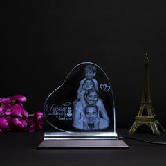 Personalized Crystal Heart With Wooden LED Stand